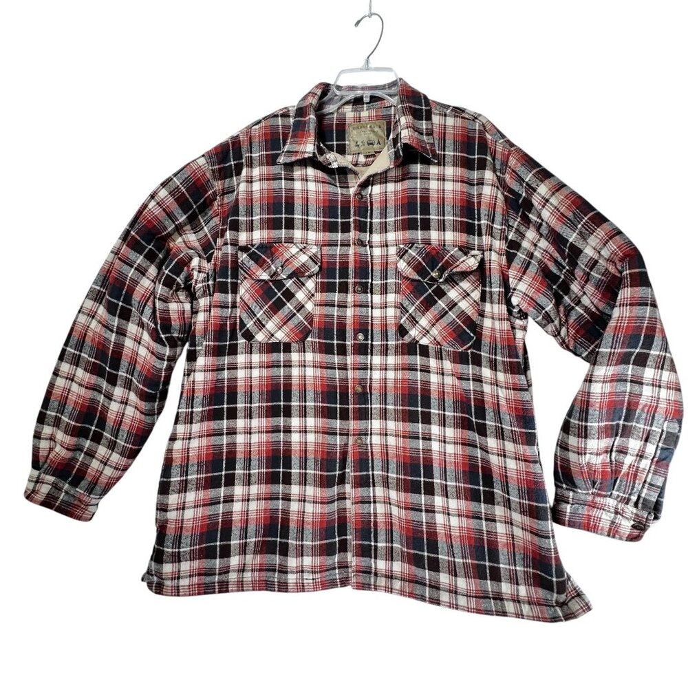 Cold Storage Mens Red Black Plaid Flannel Shirt Jacket Fleece Shacket XL Snaps